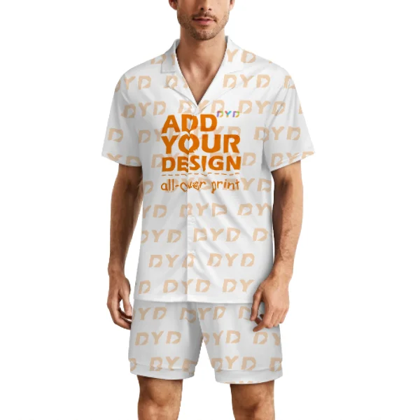 Print on Demand Men's Pajamas Short Sleeve Loungewear Two-Piece Sleepwear Button-Down Pj Set
