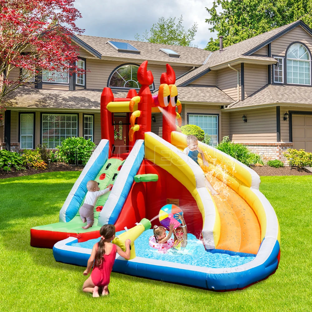 Happy Lion Nylon Custom Kids Trampoline Best Sale Design Wholesale Inflatable Backyard Water Slide with Pool