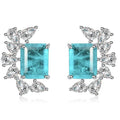 Unique Design 925 Sterling Silver Emerald Cut Elegant Charm Stud Earring Pear Halo Paraiba Tourmaline Earring Diamond for Women