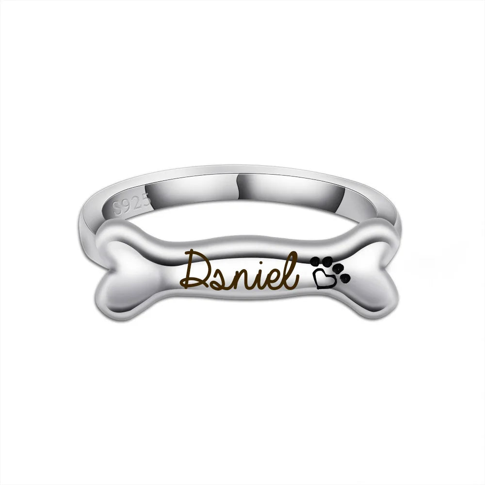 925 Sterling Silver Dog Bone Shaped Name Engraved Wedding Engagement Promise Rings Set for Men and Women