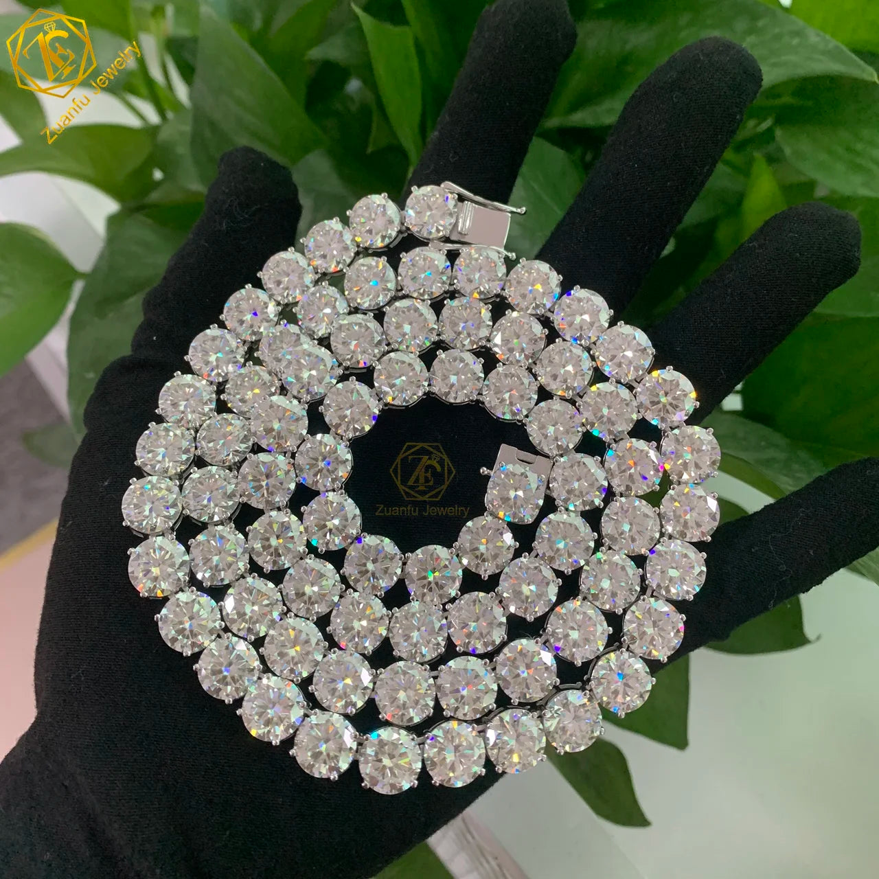 Pass Diamond Tester Moissanite Necklace 925 Silver White Gold Plated D VVS1 Moissanite Diamond 10mm Tennis Chain Necklace