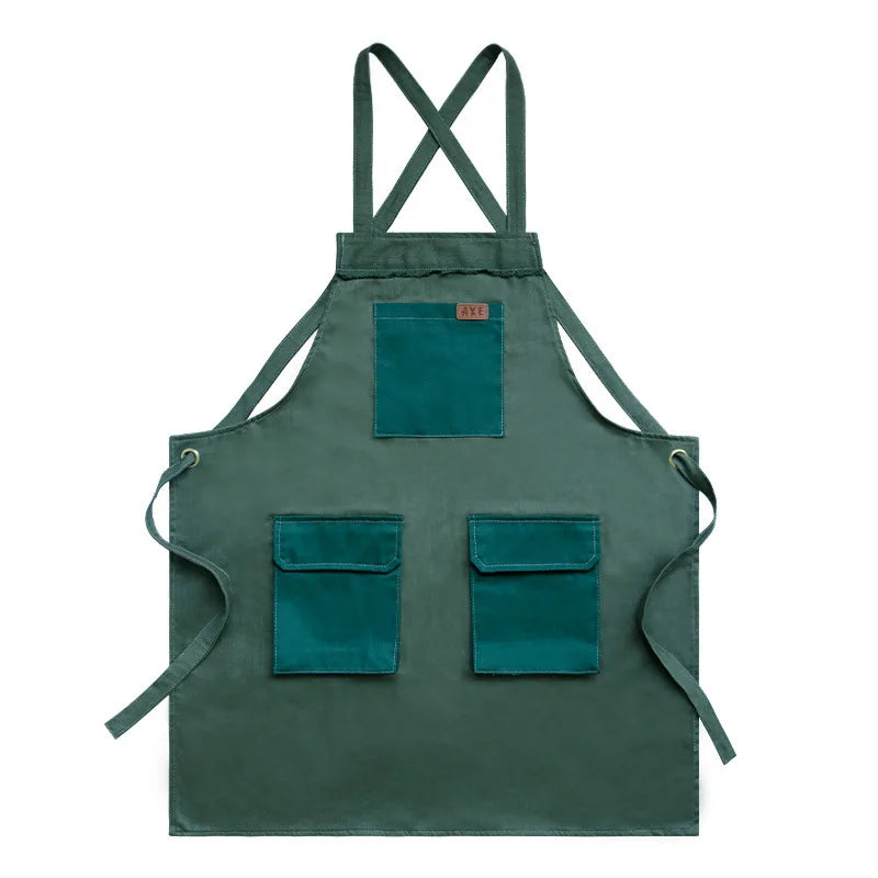 Niuweili Korean Version 12A Floral Antifouling Canvas Denim Sleeveless Bib Apron Kit for Household Kitchen Baking Coffee Machine