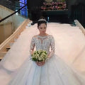 Cheap Vestidos Novia Lace Ball Wedding Dresses 2022 Custom Made Full Sleeve Illusion White Ivory Bridal Gown Robe Marriage