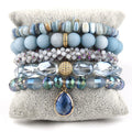 Handmade Boho Jewelry 5pcs Glass Hair Tie Hair Band Elastic Bracelet Natural Gemstone Crystal Glass Bracelet Stack Bracelet Set