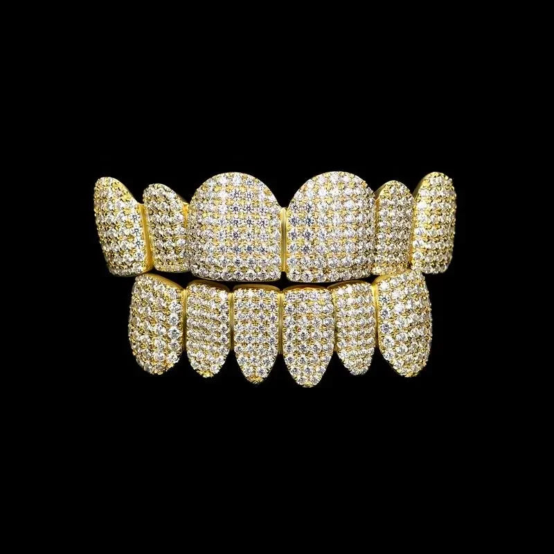Custom Hip Hop Jewelry Teeth 8Top&8Dowm 925 Silver Vvs Diamond Fully Iced Out Perm Cut Moissanite Grillz for Mens