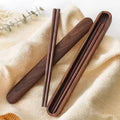 Student Portable Eco-Friendly Solid Wood Chopsticks Storage Box Free-Black Walnut Tableware Case Modern Design Natural Wood Back