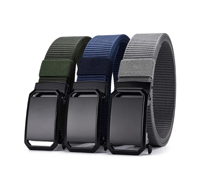 Adjustable 3.5cm Wide Men's Elastic Nylon Belt with Alloy Automatic Buckle Woven Technique Fabric Belts New and Stylish