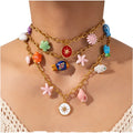 New Ocean Flowers Series Stainless Steel Stylish Pendant Necklace Gold Plated Charms Classic Ceramic Accessories for Women