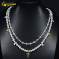 New Trendy Fashion Jewelry Cross Style Chain Iced Out 925 Sterling Silver Moissanite Tennis Chain Pearl Charm Pendant Necklace
