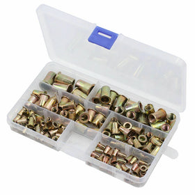 150PCS Nut Rivet Threaded Insert Tool Kit Nutsert Riveter Hand Riveting Metric Size M3/4/5/6/8/10 Flat Head Knurled Body