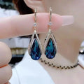 Retro Sparkling Diamond Blue Earrings Gentle New Earhook Charm Earrings Wholesale N26319