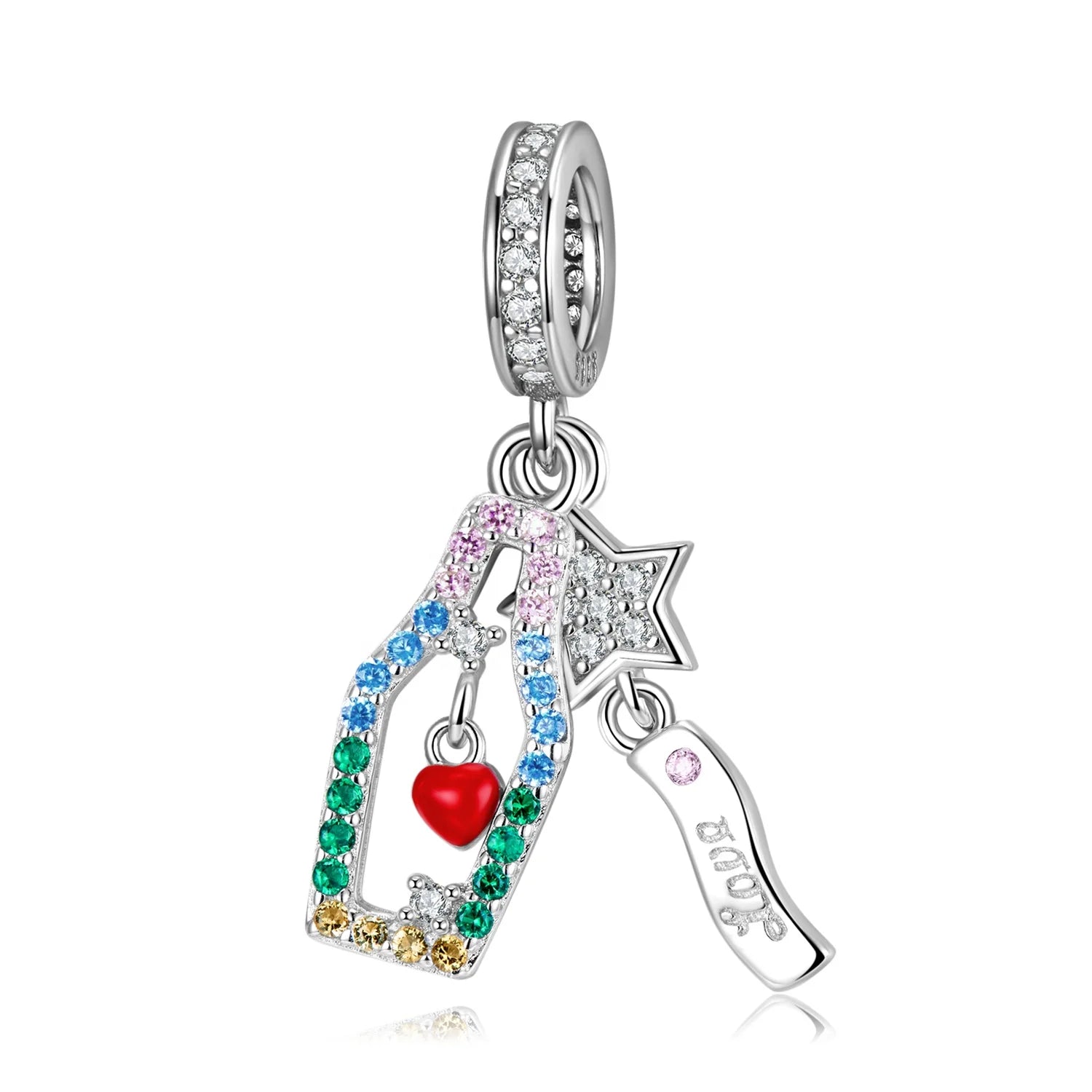Love's Drift Bottle Pendant 925 Sterling Silver Bead with CZ for Women Fine Charm Beads Jewelry Bracelet Valentine's Accessory