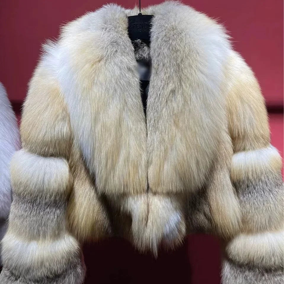 Fashion Winter Women's Fur Clothing Jacket Bomber Luxury Cropped Real Saga Fox Fur Coats