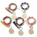 Teacher Gift Wooden Beads Stretchy Macrame Wristlet Keychain Diy Wooden Disk Engravable Keychain Custom