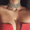 Single Row Symmetrical Diamond-Encrusted Neck Chain Trendy Bullet Head Collarbone Chain Stylish Choker for Fashionable Women