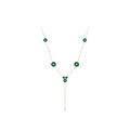 Original Design 18K Gold Plated Stainless Steel Green Round Zircon Charms Long Chain Pearl for Woman Necklace P233421