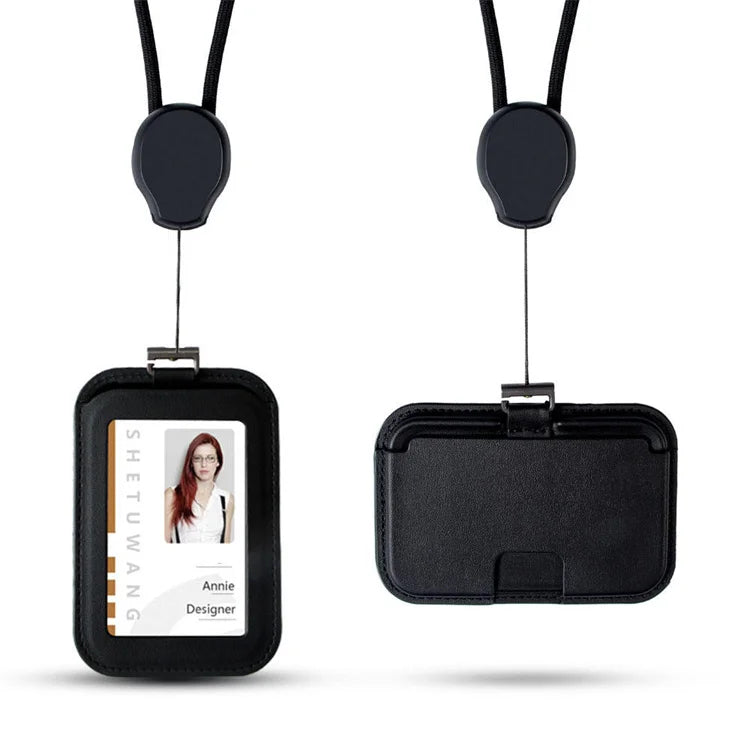 Horizontal and Vertical Dual-Use Luxury Card Holder Pu Leather Lanyard With Id Card Badge Holder