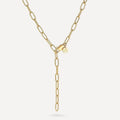 316L Stainless Steel 18k Yellow Gold Plated Paper Clip Link Chain Long Drop Lariat Y Necklace Bridal Jewelry Women Party