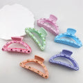 Candy Color 9cm Plastic Hair Claw Clips for Women Hollow Semi-Circle with Diamond Matte & Solid Color Rhinestone Shark Style