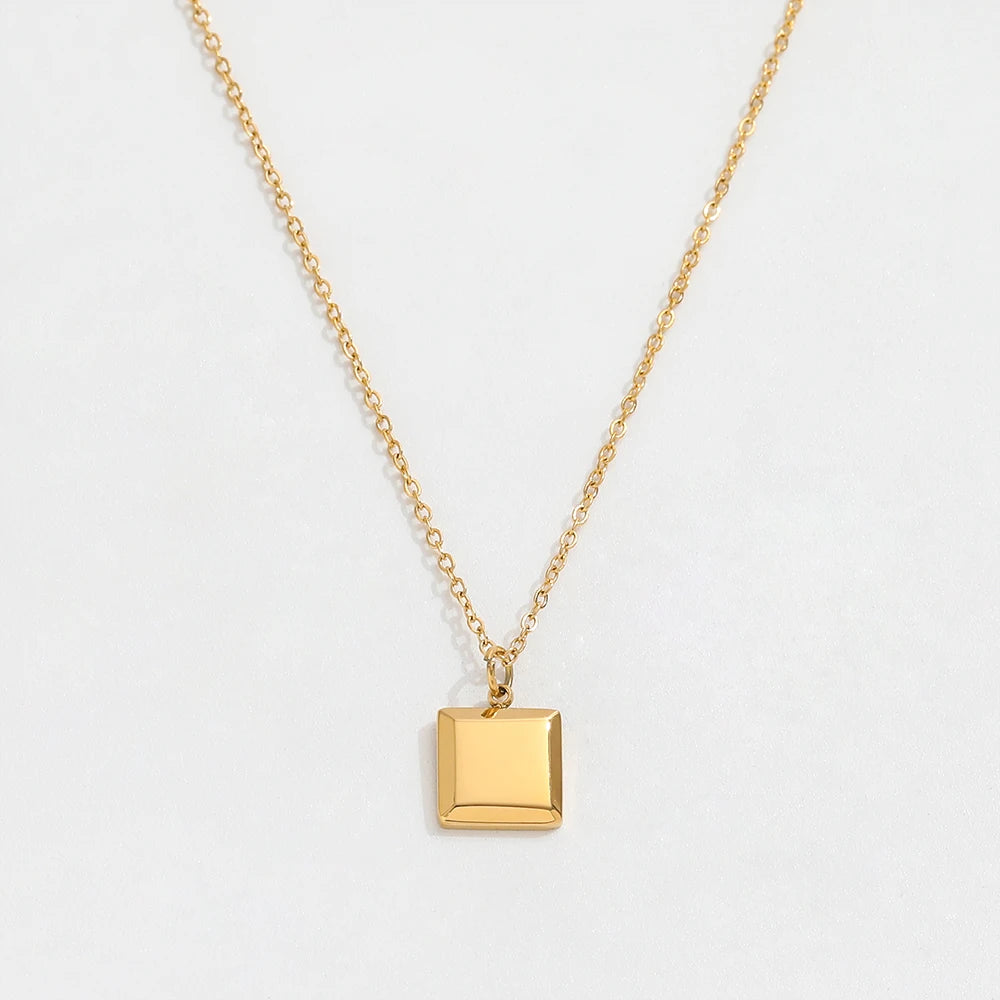 JOOLIM Jewelry Wholesale Simple PVD Gold Plated  Square Pendant Stainless Steel  Necklace