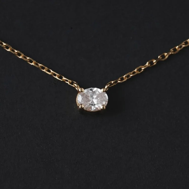 Minimalist Fine Jewelry 18K Gold Plated Pure 925 Sterling Silver Shiny Oval Zircon Pendant Necklace for Women Girls