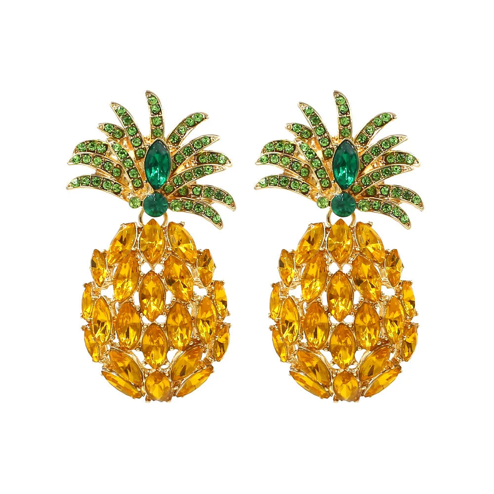 Hot Sale Colorful Acrylic Crystal Cute Fruit Earrings Fashion Girls Rhinestone Pineapple Stud Earrings Jewelry for Women