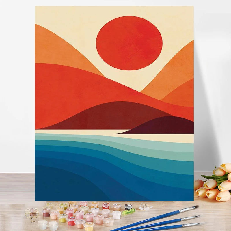Wholesale DIY Oil Paint by Numbers Painting Sun Landscape Adults Southeast Asia Handpainted Plant Picture Wall Home Decor Custom