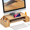 Free Samples Bamboo Monitor Stand 2 Tiers Computer Monitor Riser 4 Pockets Storage Organizer Cellphone Holder Carton Custom Logo