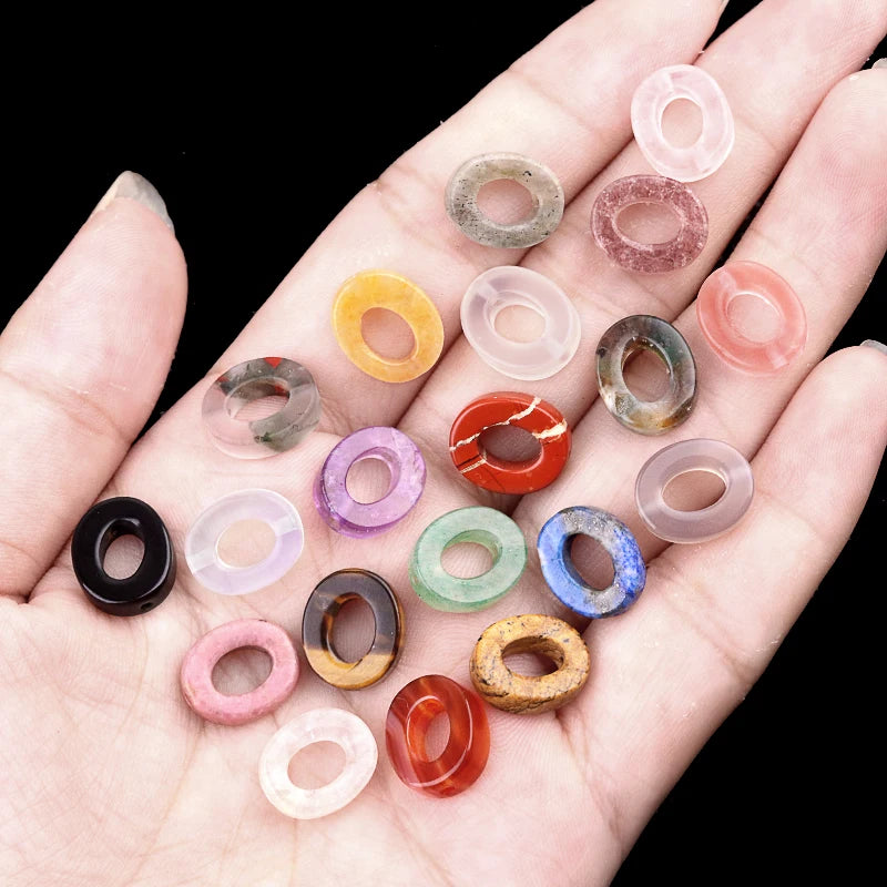 Wholesale Multi Color 10MM Compact and Exquisite Natural Crystal Stone Elliptical Hollow Beads Side Hole Beads DIY Jewelry Beads
