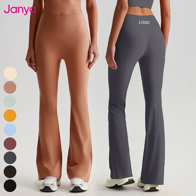 Janya Four-Way Stretch Flare Yoga Leggings Soft Breathable Active Wear Elastic Waist Closure Best Quality No Front Rise Seams