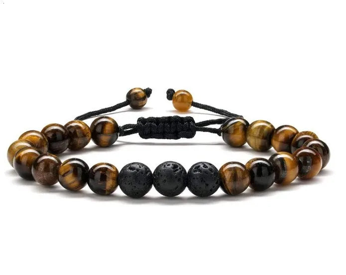 Hot Selling Adjustable Cord Natural Lava Rock Stone Bracelets Tiger Eye Mens Bracelet
