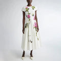Temperament Intellectual Style Round Neck Short Sleeve Dress 2025 New Print Contrast Color Design Waist Slim Dress