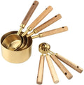 8-Piece Metal Measuring Cups and Spoons Set with Wood Handle for Dry and Liquid Ingredients