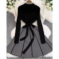 Wholesale 2024 Autumn New Fashionable Temperament Long Sleeved Stand up Collar Waist Slimming Lace up A-line Women's Dress
