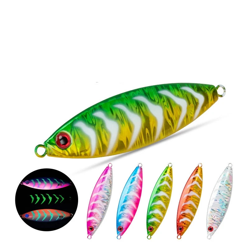 New 80g 100g 120g Bionic UV Luminous Lead Metal Artificial Fast Sinking Jigging Bait Sea Fishing Slow Pitch Jigging Lures