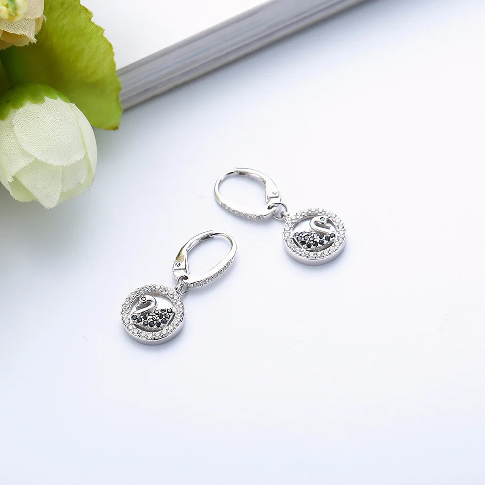 ZHILIAN Factory Wholesale 925 Sterling Silver Jewelry Swan Shape Shining Hoop Earrings for Women