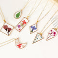 IVR Fashion Custom Flower Jewelry Stainless Steel Real Flower Plant Irregular Geometry Gold Necklace Resin Flower Necklace