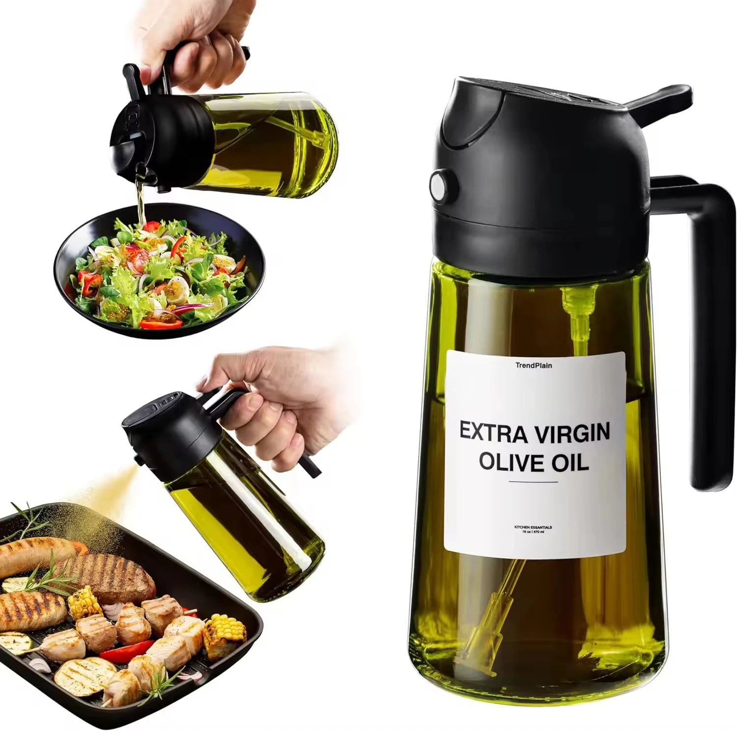 Better Quality Dark Glass Color 16OZ Kitchen Cooking Manual Maiden Oil Sprayer 2 in 1 Olive Oil Dispenser