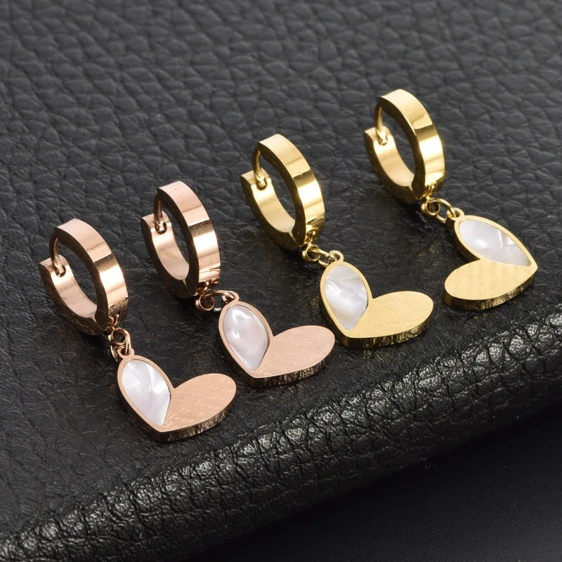 HOVANCI INS Style Fashionable Girls Elegant Unfade Waterproof PVD Gold Plated Heart Pendant Vintage Earrings