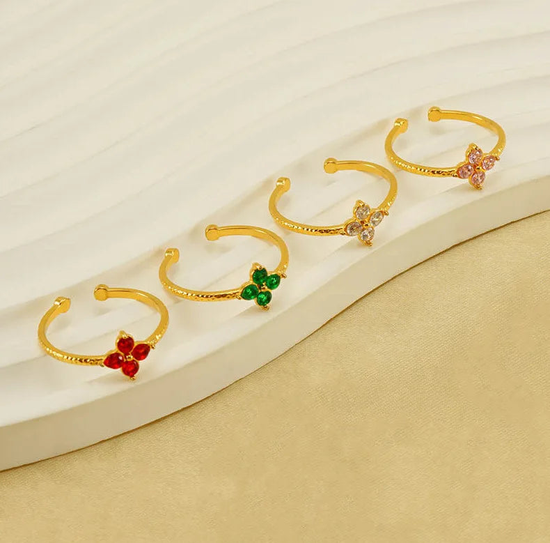 Beimai OEM Ring New Zircon Stainless Steel Flower Open Ring