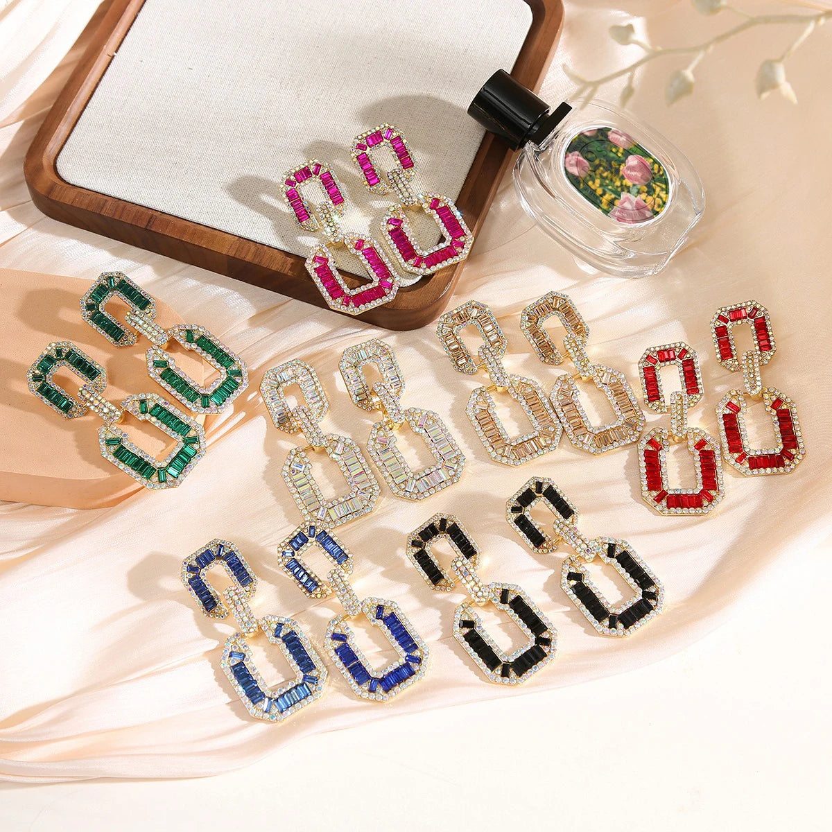 Luxury Trendy Exaggerated Geometric Zircon Drop Earrings Gold Plated Alloy for Women Wedding Gift
