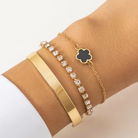 2024 New 3pcs Gold Charm Bracelet Suit Women Fashion Gold Plated Rhinestone Claw Chain Flower Bracelet Set for Women