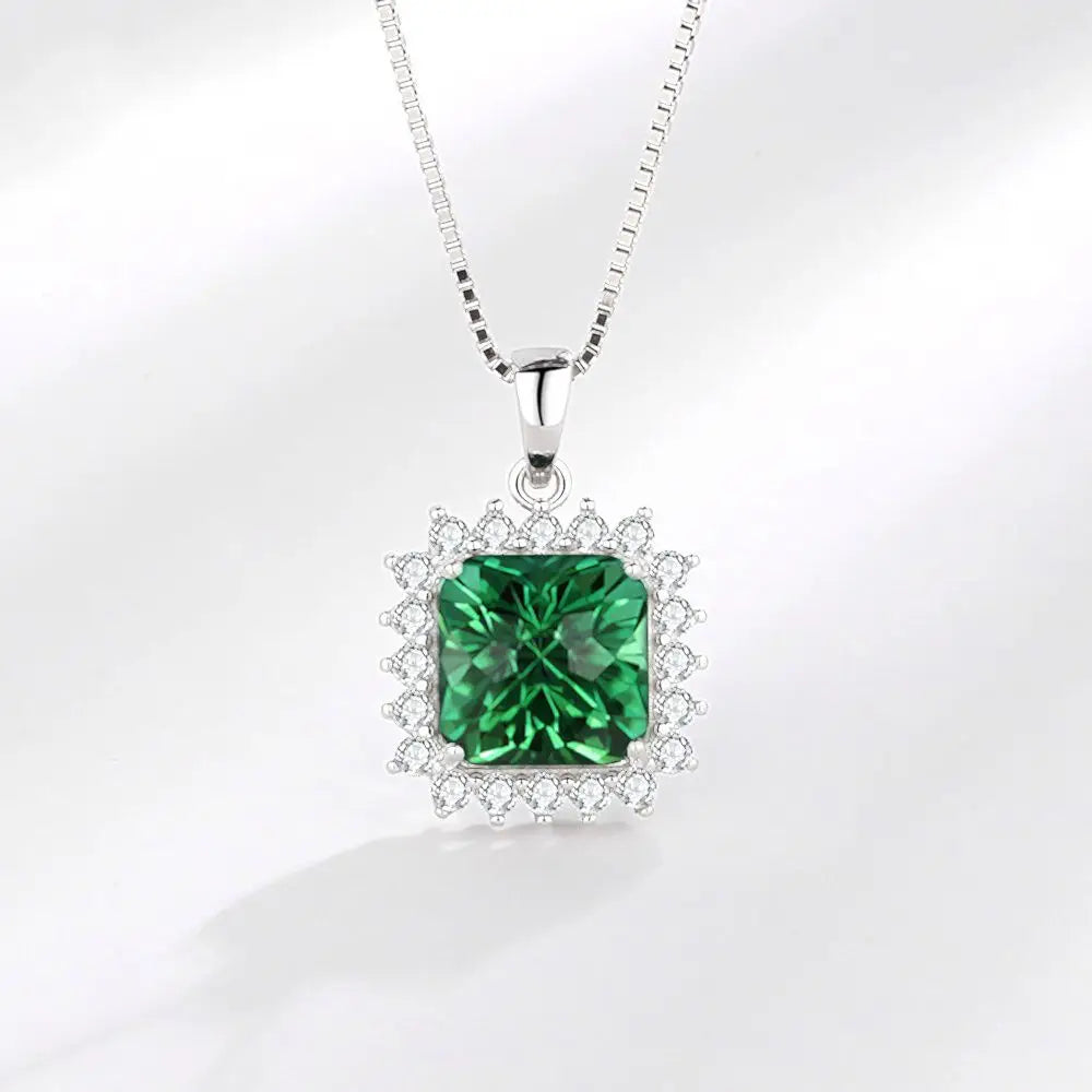 925 Sterling Silver White Gold Plated Frame Zircon Emerald Green Pendant Necklace Jewelry No Chain Pendant Only