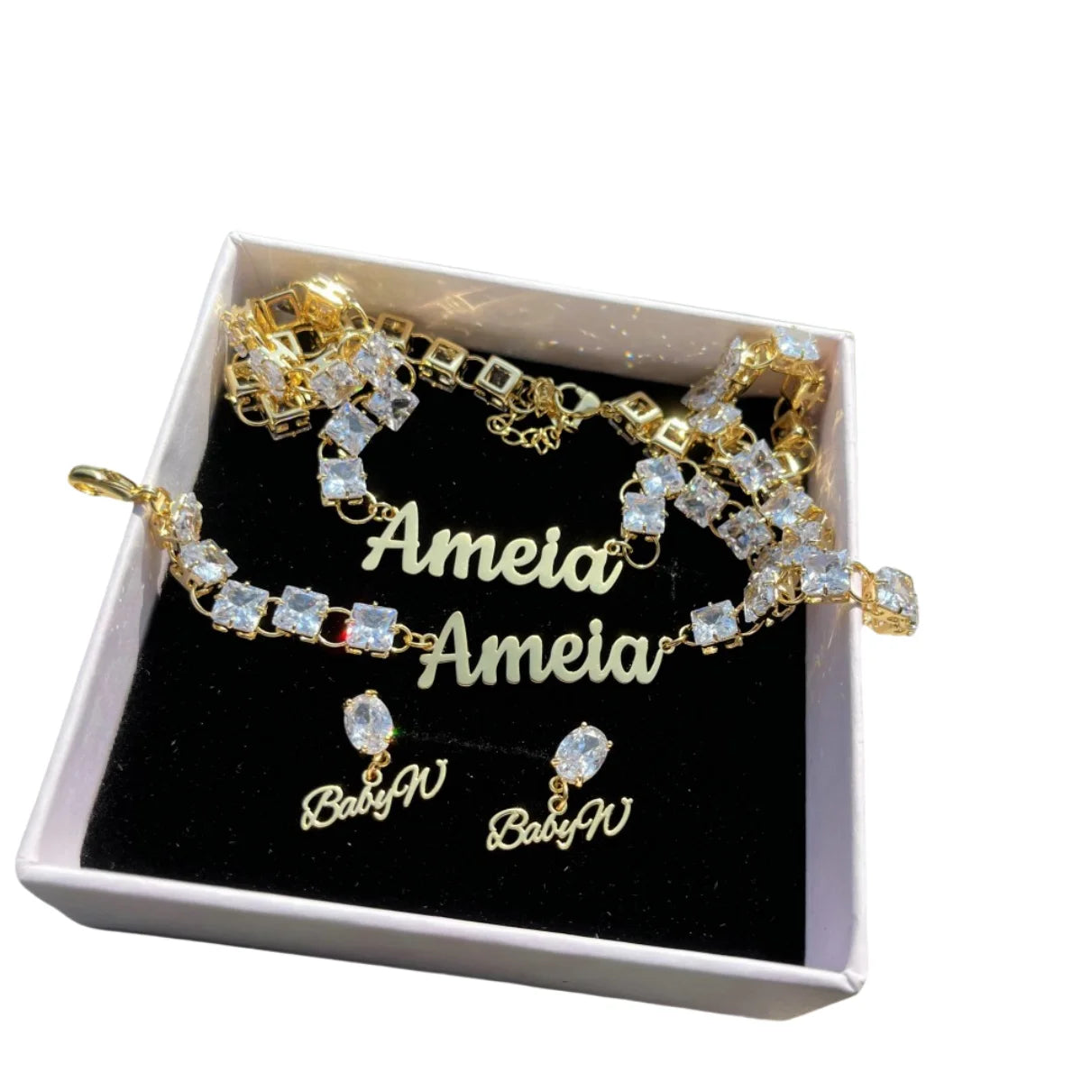 Choker Letter Pendant Bracelet Square Zircon Name Earrings Custom Name Tennis Necklace