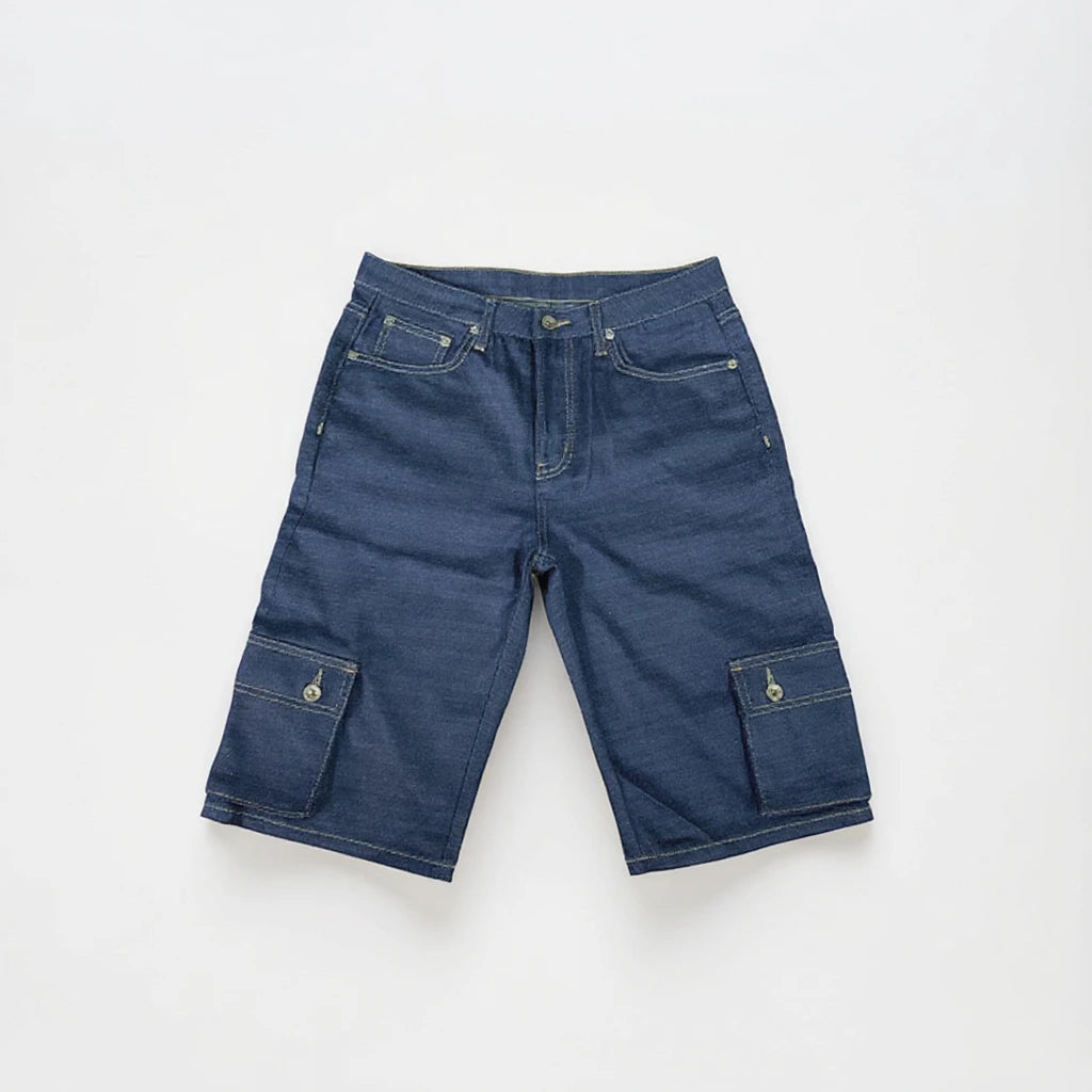 Custom Vintage Japanese Summer Straight Mid Windproof Eco-Friendly 100% Cotton Denim Shorts Selvedge Indigo Candy Weft Dark 12oz