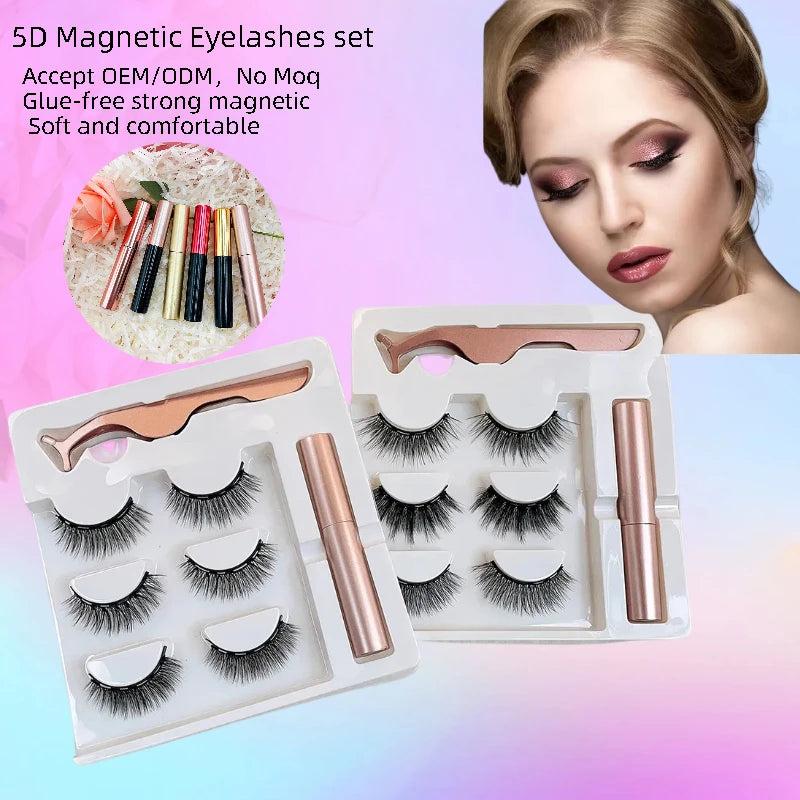 Private Label Magnetic Silk Eyelashes OEM Eyelash Magnetic Box 3D Mink Magnetic Eye Lashes With Magnetic Eyeliner Set