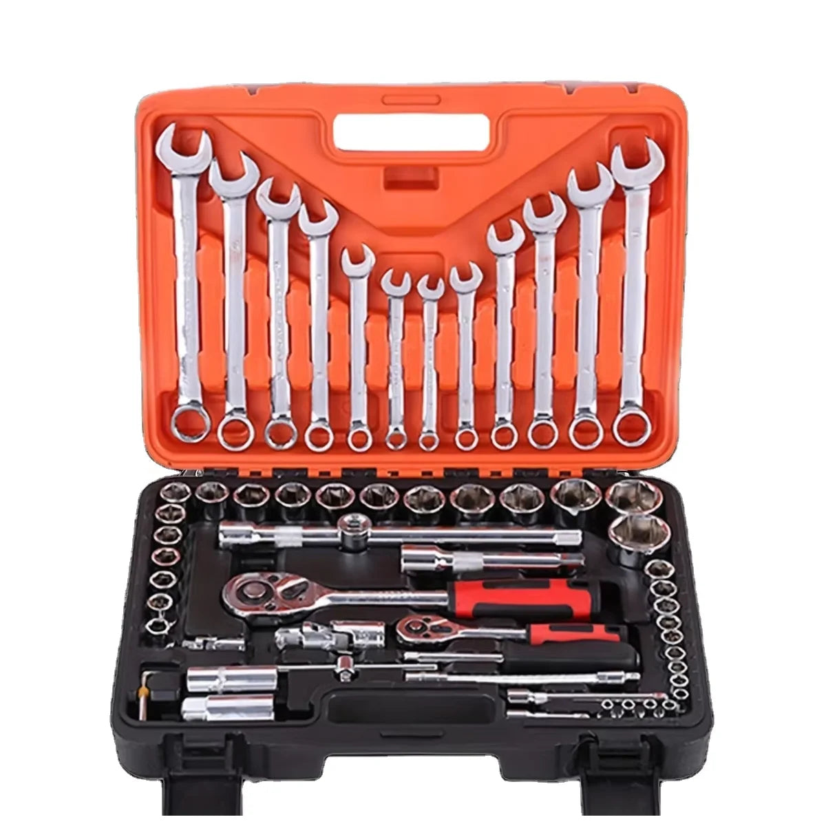 61-Piece Multi-Functional Car Repair Tool Set Ratchet Wrench 1/4 Inch Drive Socket Chrome Vanadium Steel Extension Rod Household