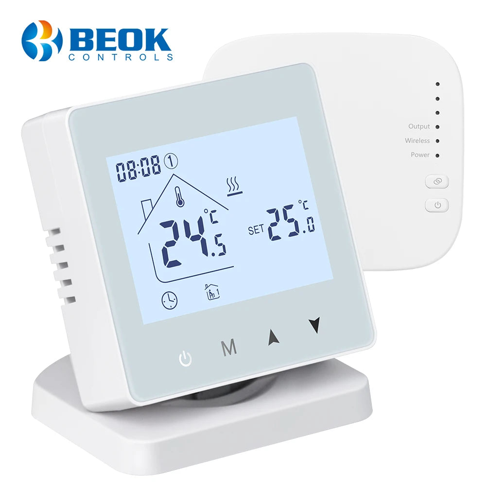 Beok Touch Screen Rf Wireless Gas Boiler Heating Thermostat Wifi Dry Contact 220V Smart Room Thermostat for Heating