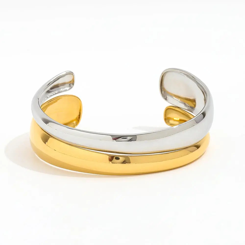 18K Gold Plated Snake Cambered Cuff Bracelet High-End Trendy Geometric Charm Bangle Jewelry Gift