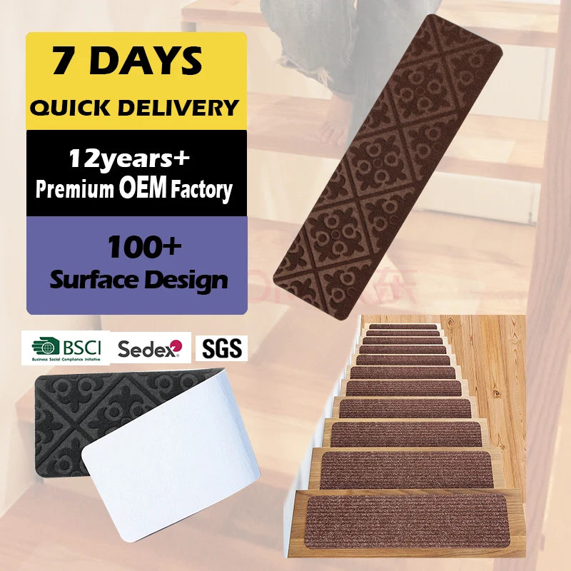 High Quality Modern Self-Adhesive Indoor Stair Treads Mats Non-Slip Polyester Home Use Machine Made Stairs Rug Sets Stain